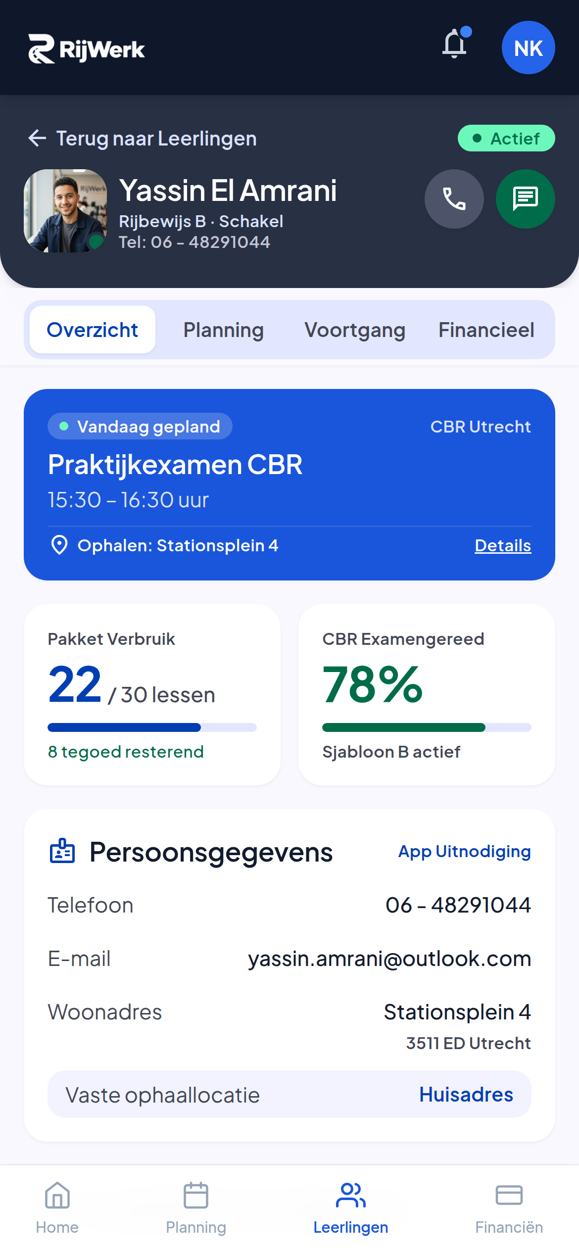 RijWerk Leerlingen in de instructeursapp